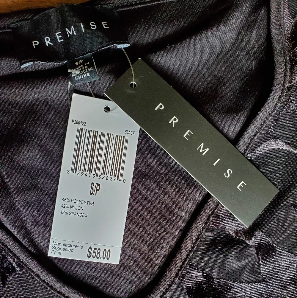 Premise Black Burnout Velvet Floral Long Sleeve Top Size S - Picture 6 of 6